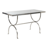 Console en acier brossé et verre fumé Moderniste - 1970