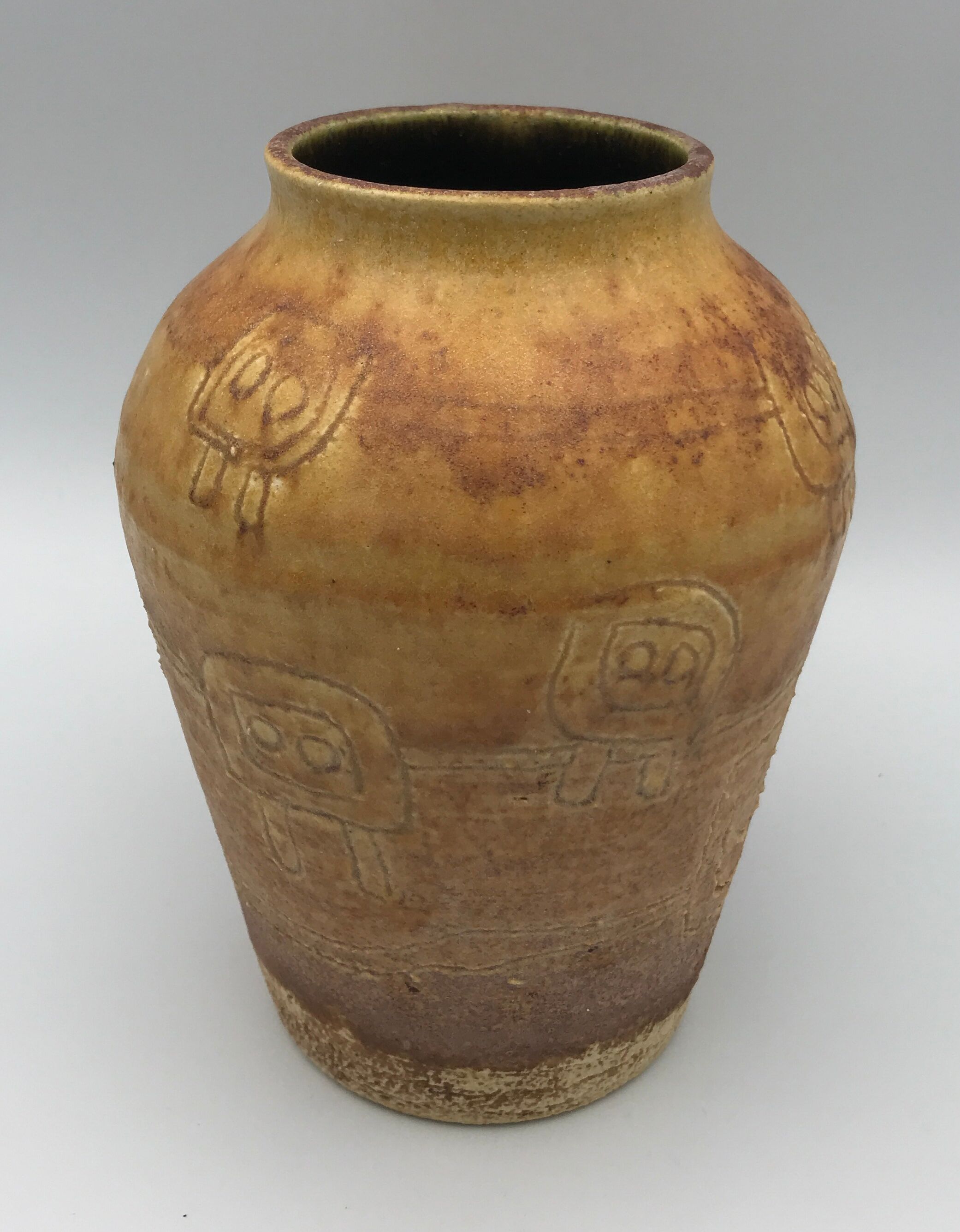 Artistic Vase in Ceramic ACOLAY style Brutalist, vintage, signed Hubert GUY