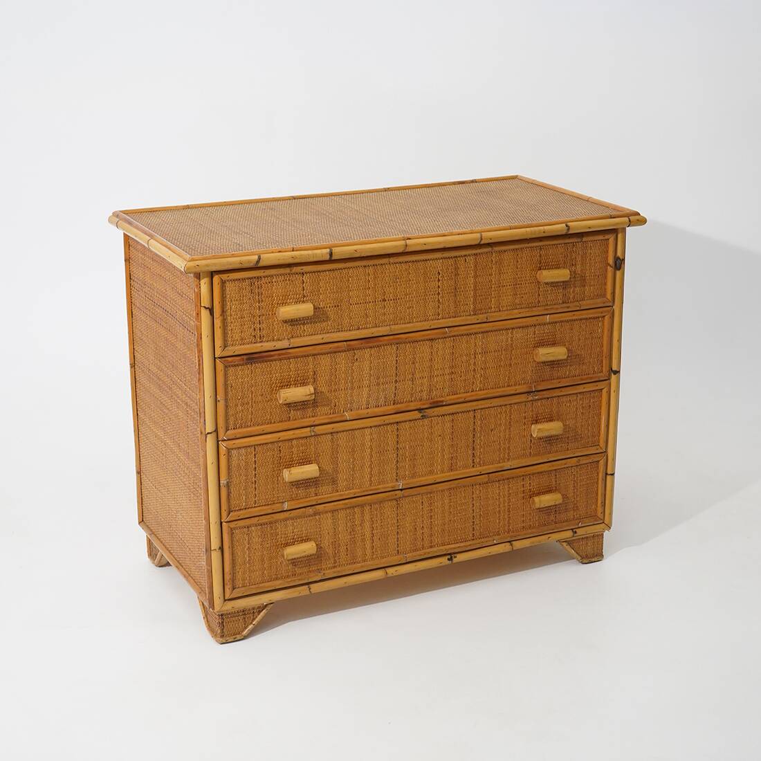 Bamboo and woven wicker chest of drawers, 1970s