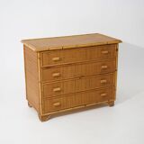 Bamboo and woven wicker chest of drawers, 1970s