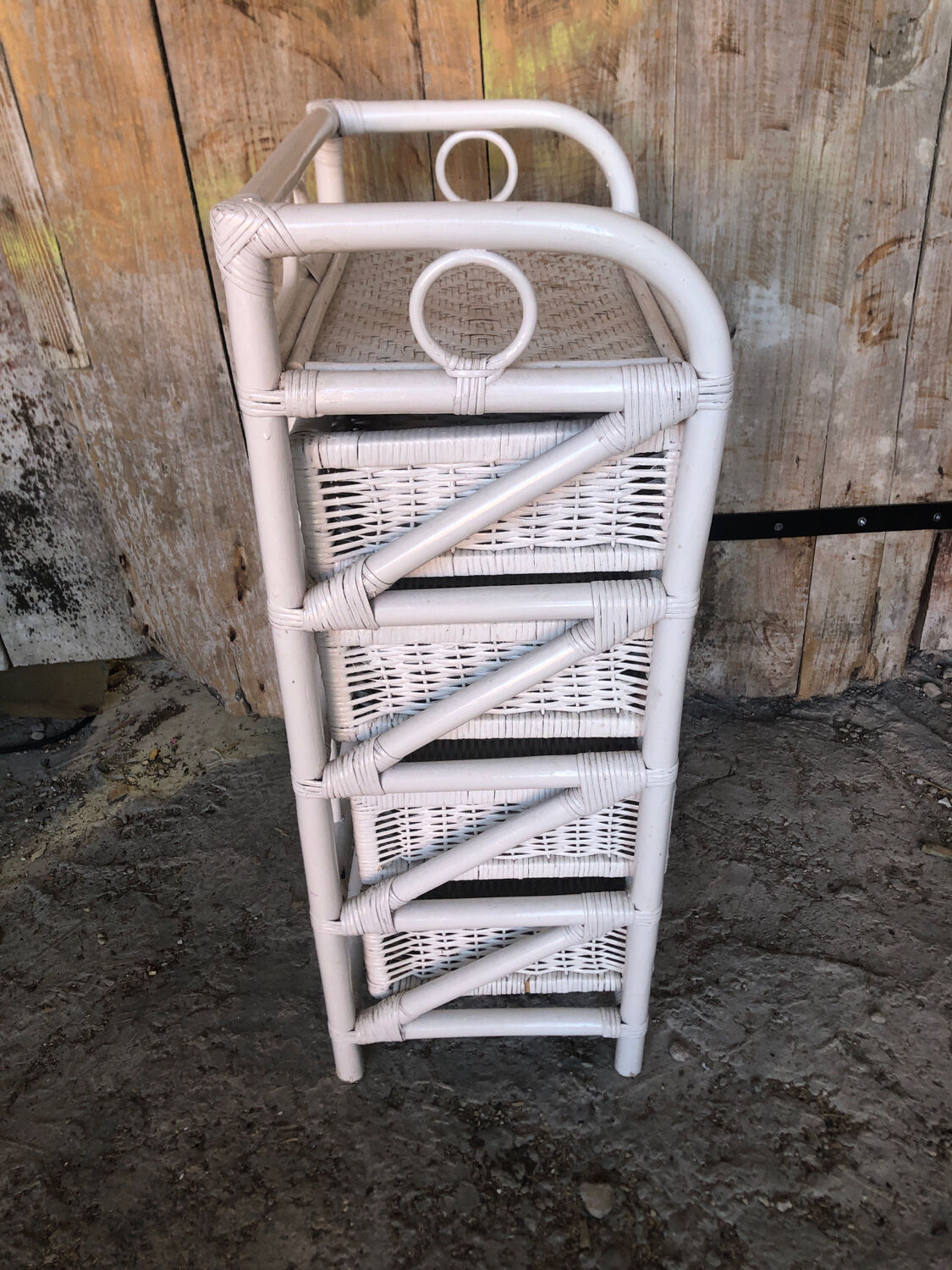 Lot 3 meubles commodes rotin blanc vintage