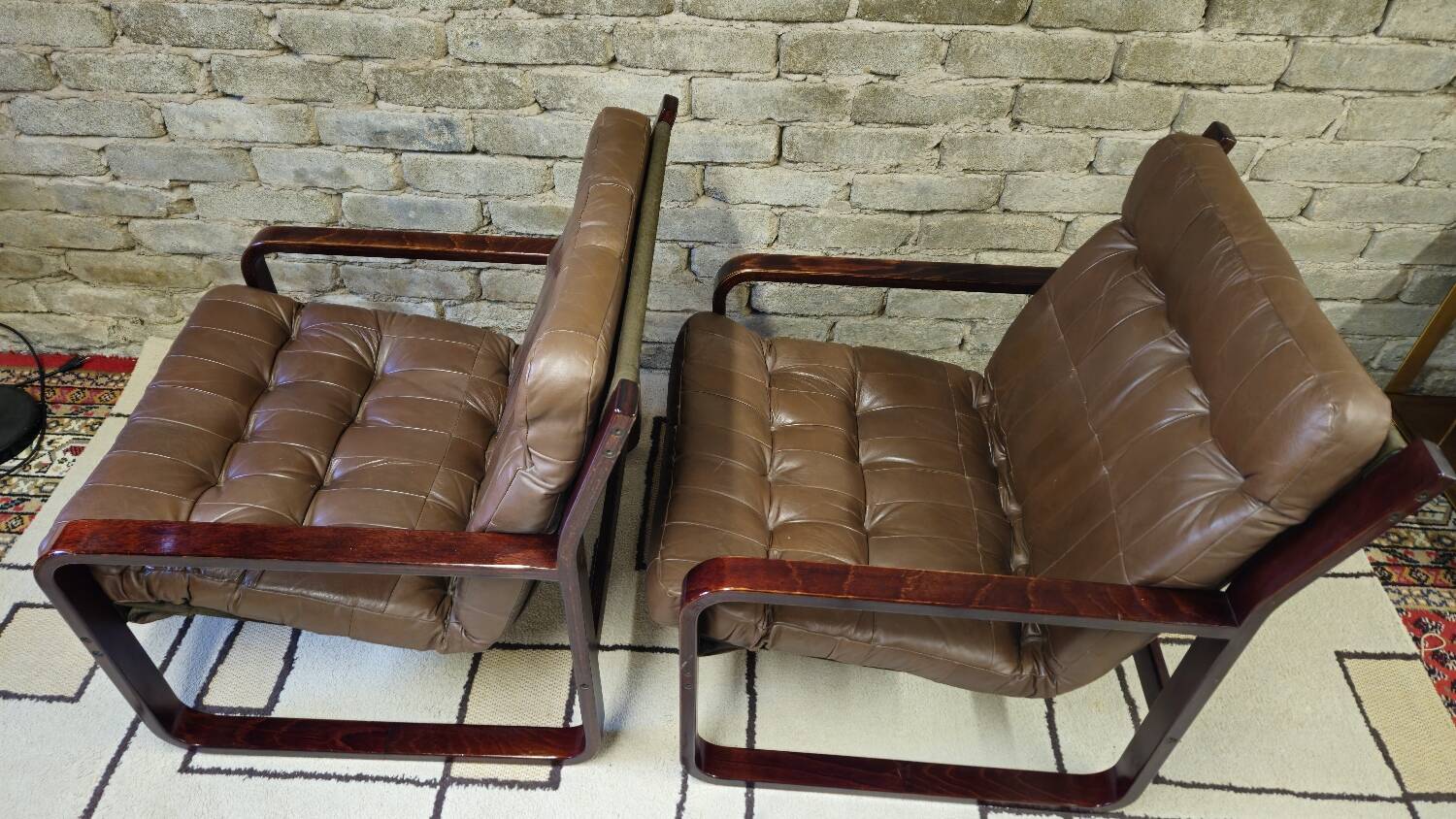 Pair of vintage 1970s faux leather armchairs