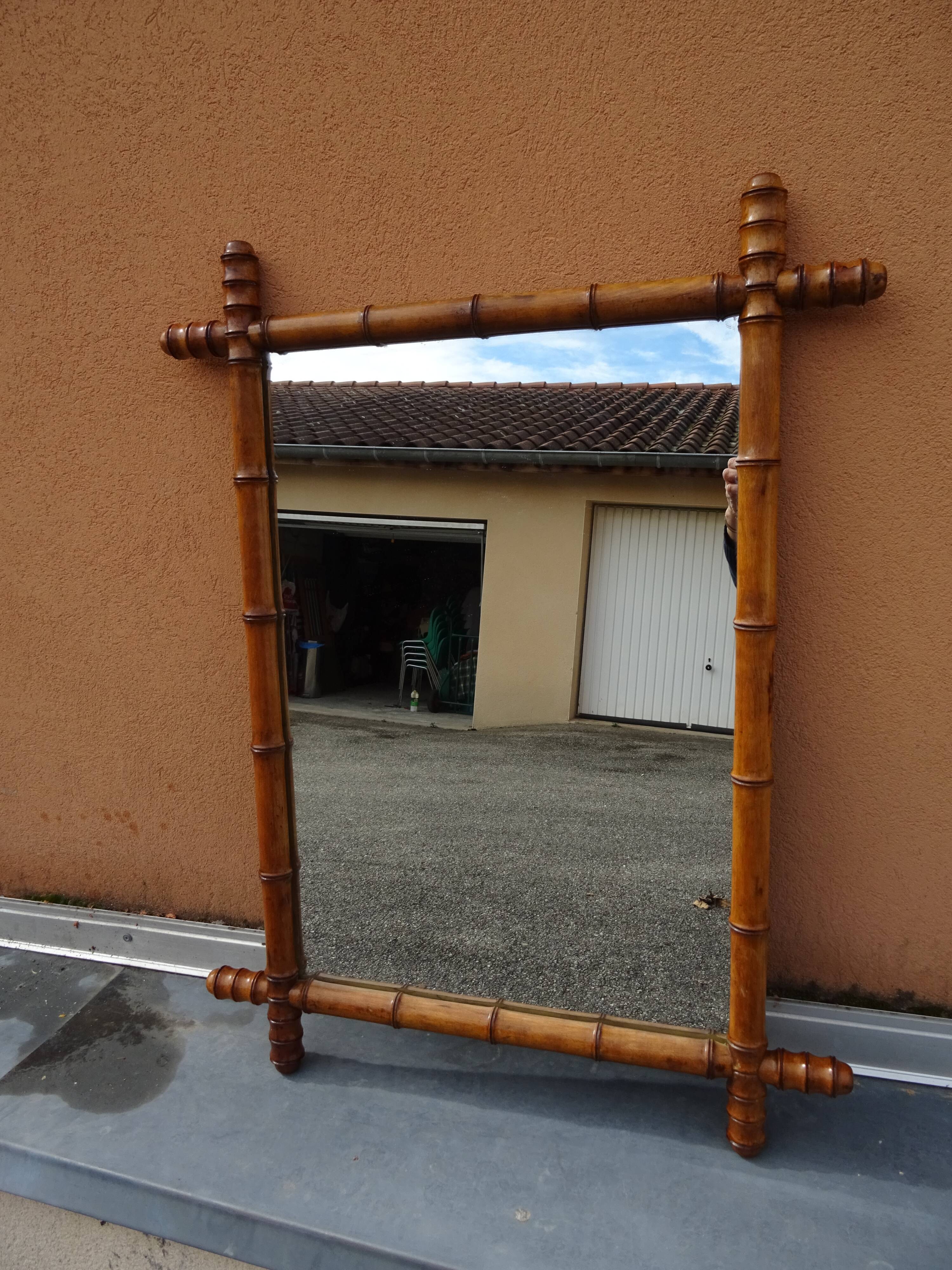 Old wood mirror bamboo 76 x 60 cm