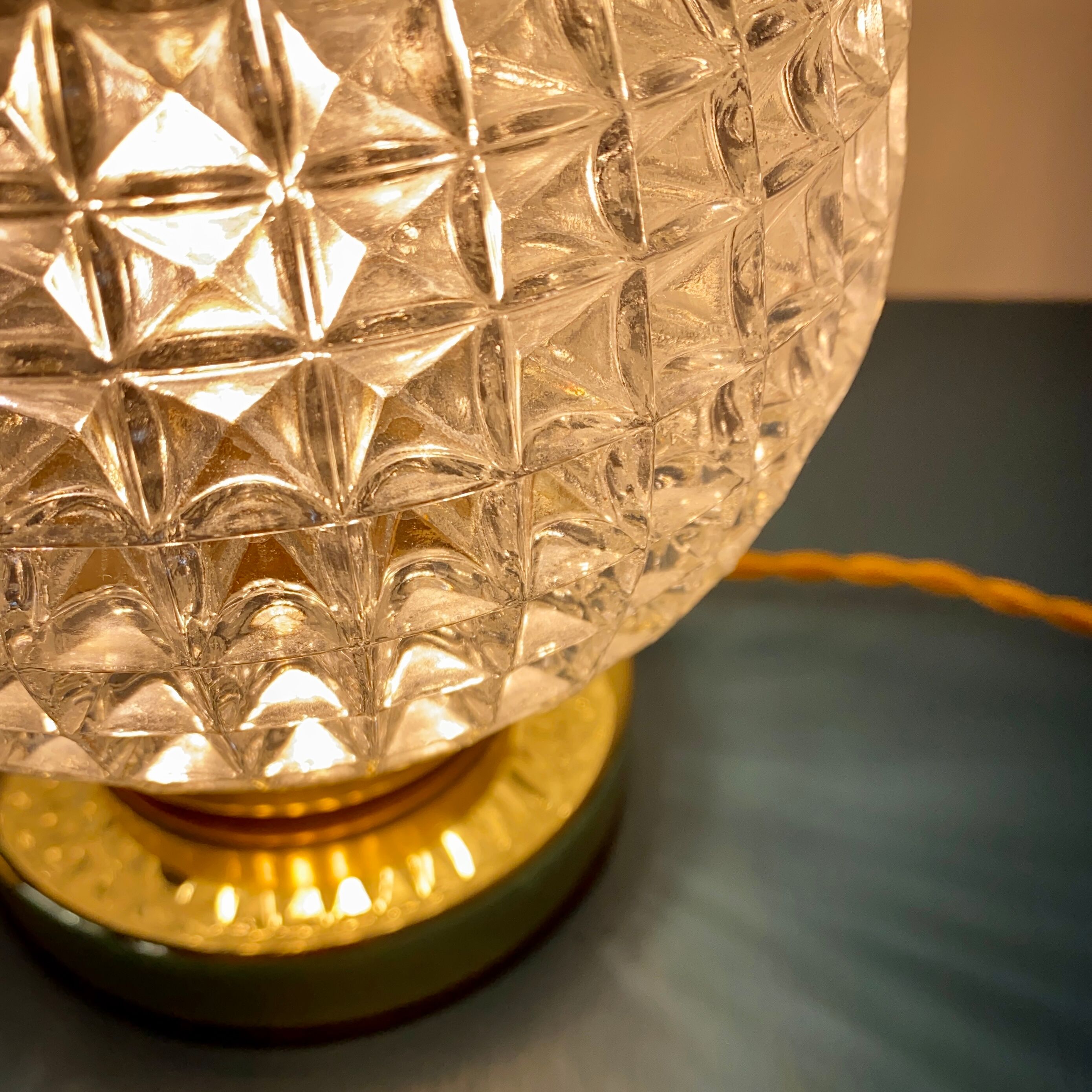 Vintage globe table lamp in molded glass