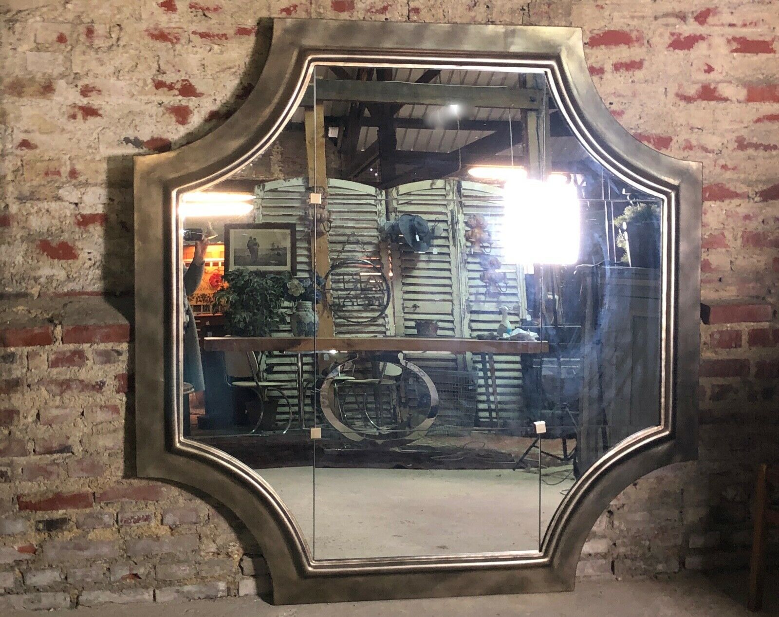 Square brewery mirror in metal champagne color 178 cm