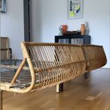Banquette lit rotin vintage
