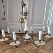 Lustre with 8 light arms in Hollywood Regency style – Gold brass and marble