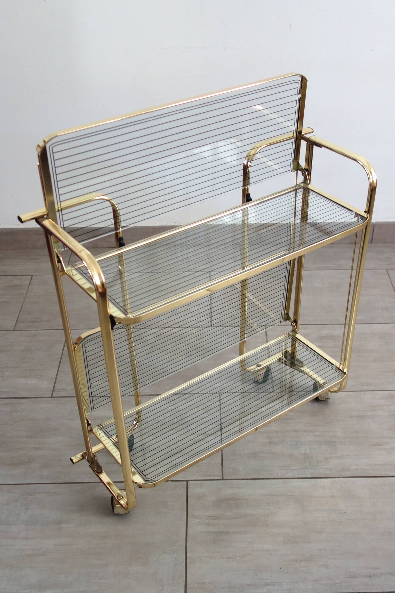 Desserte pliante métal doré et verre vintage