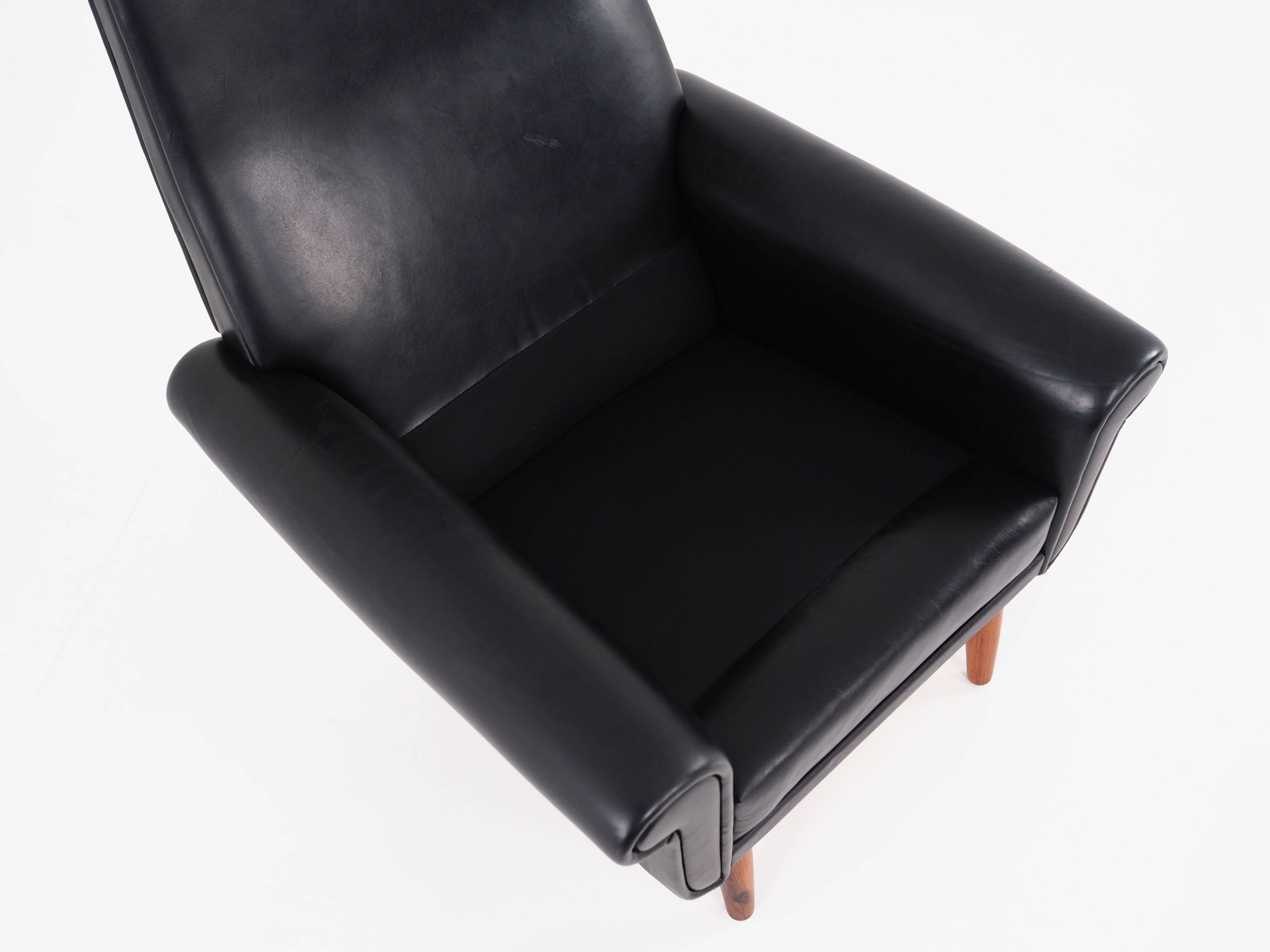 Black leather armchair, Danish design, 1970s, production: Denmark