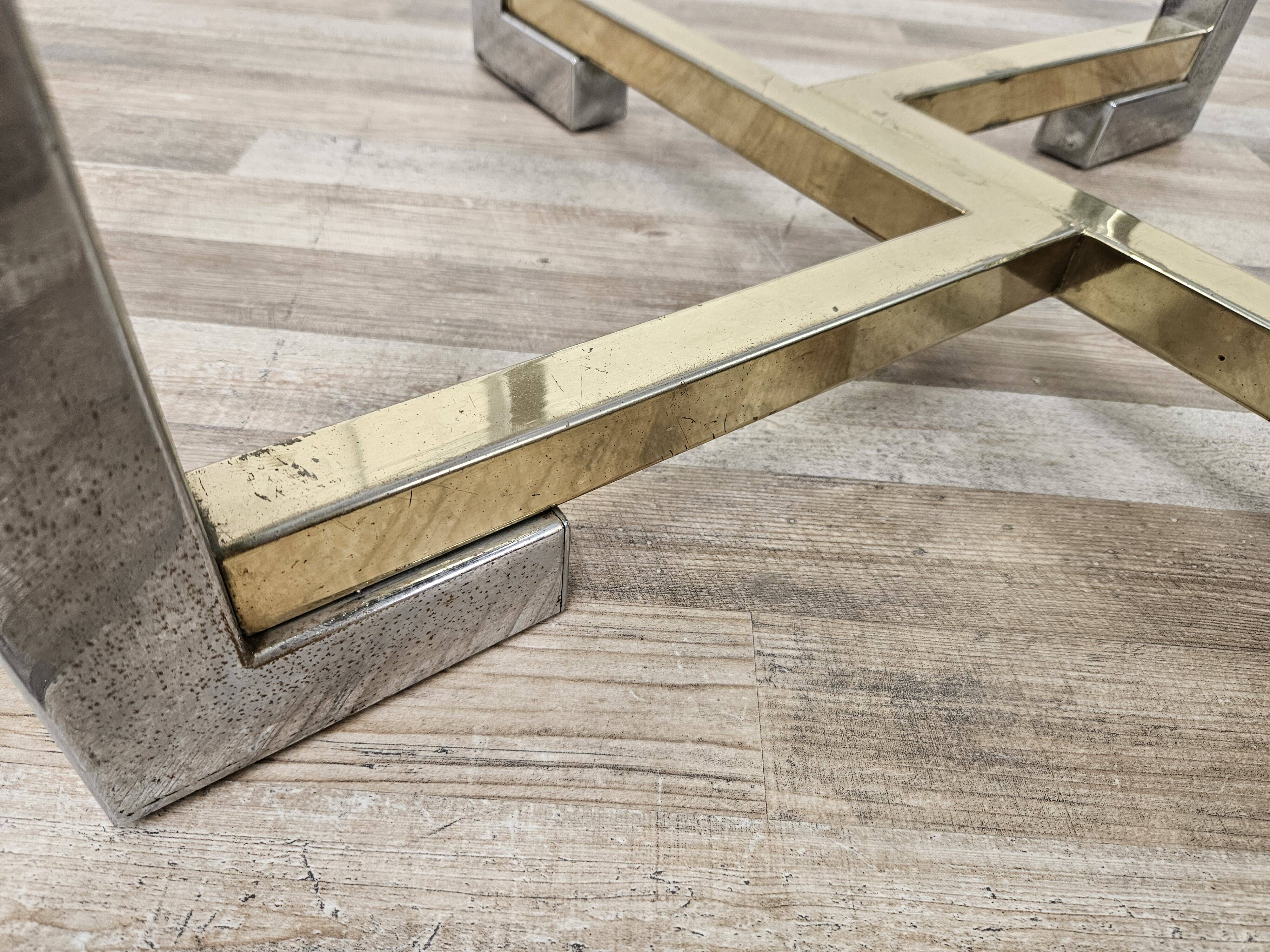 Regency Table in Chromed Metal and Brass with Hexagonal Glass Top