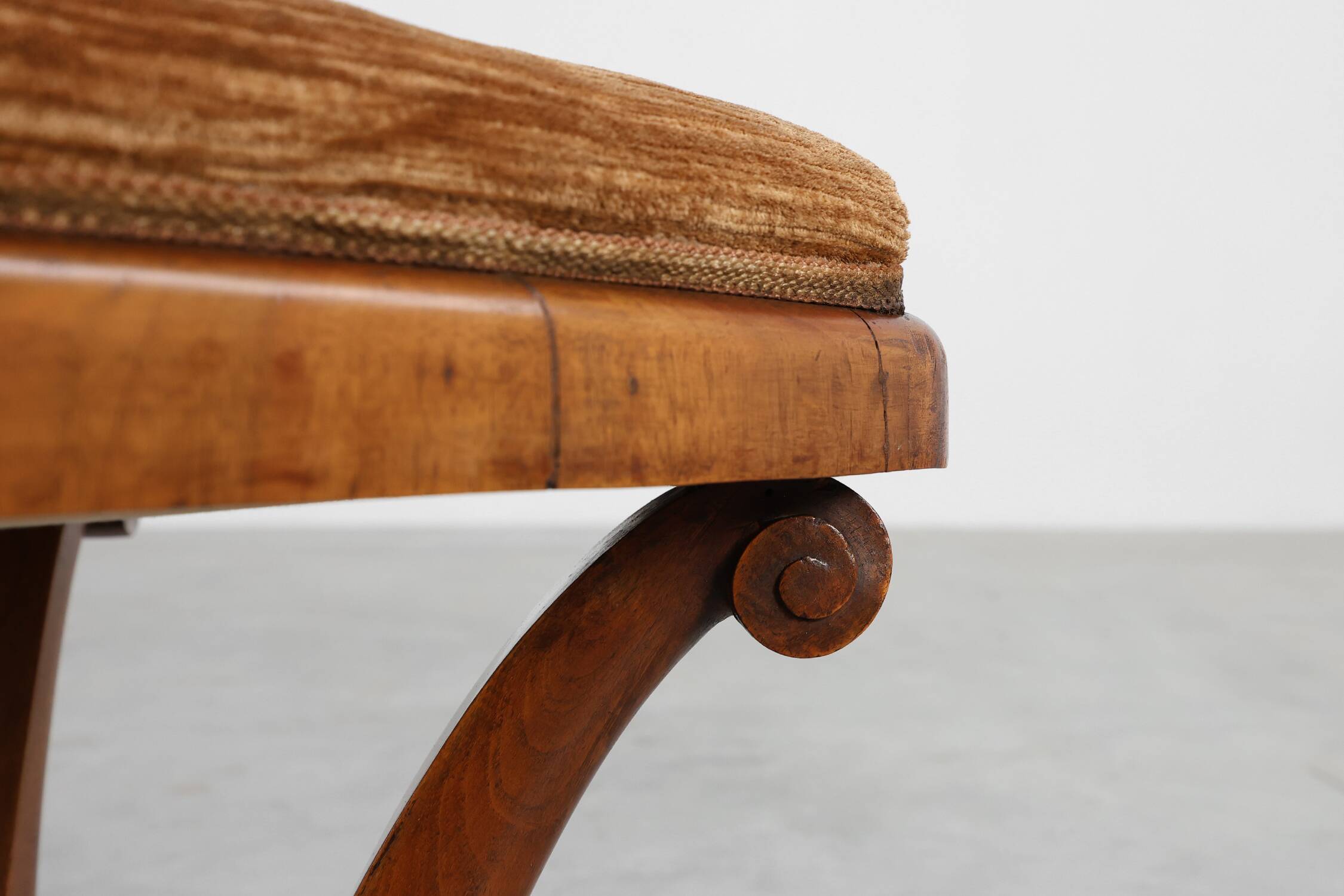 Art Deco Walnut Stool with Original Fabric, Italy 1920s