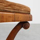 Art Deco Walnut Stool with Original Fabric, Italy 1920s