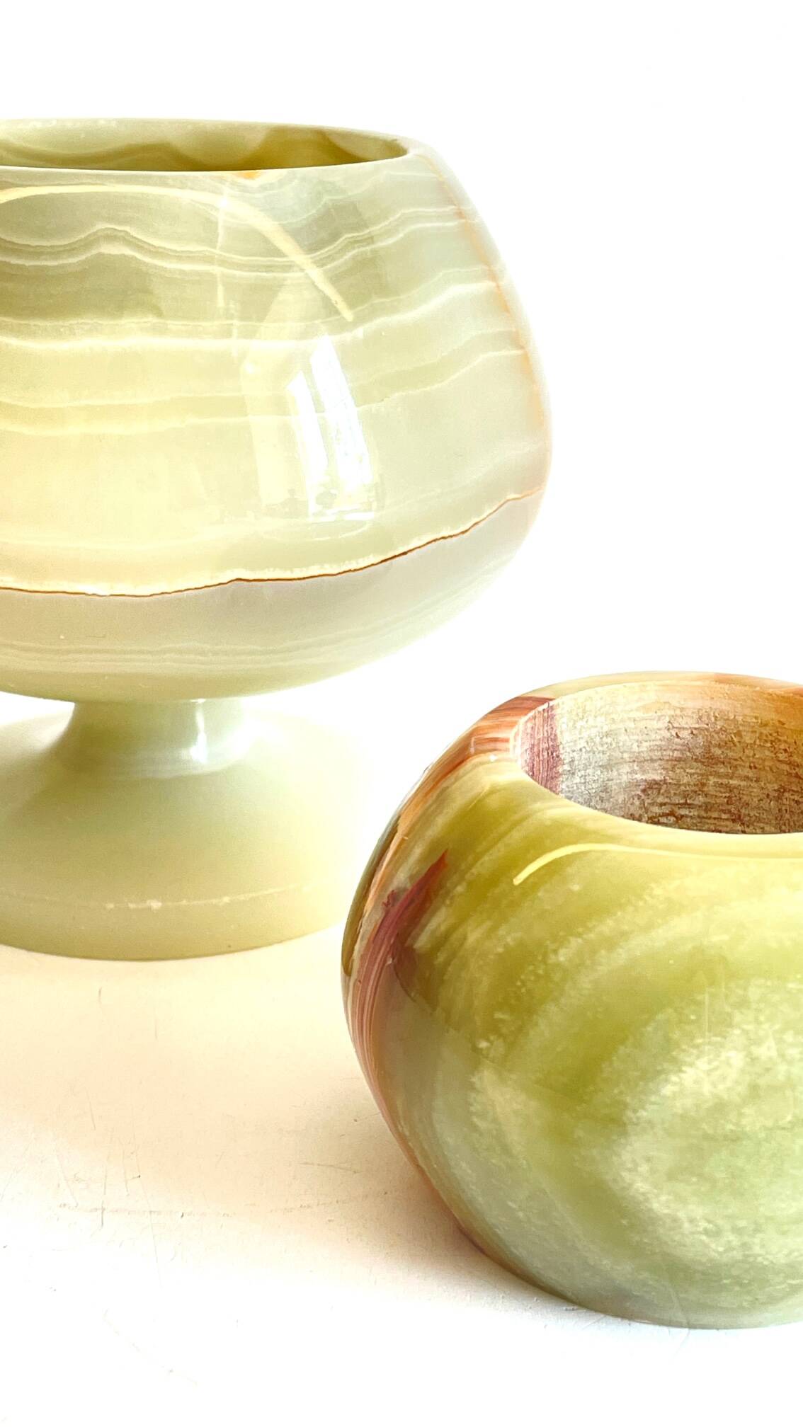 2 70s design onyx candle holders