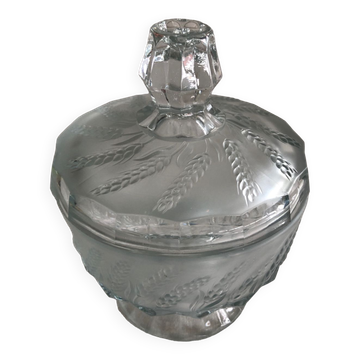 Old candy box in cut and chiseled smoked glass with ART DECO ears of wheat decorations