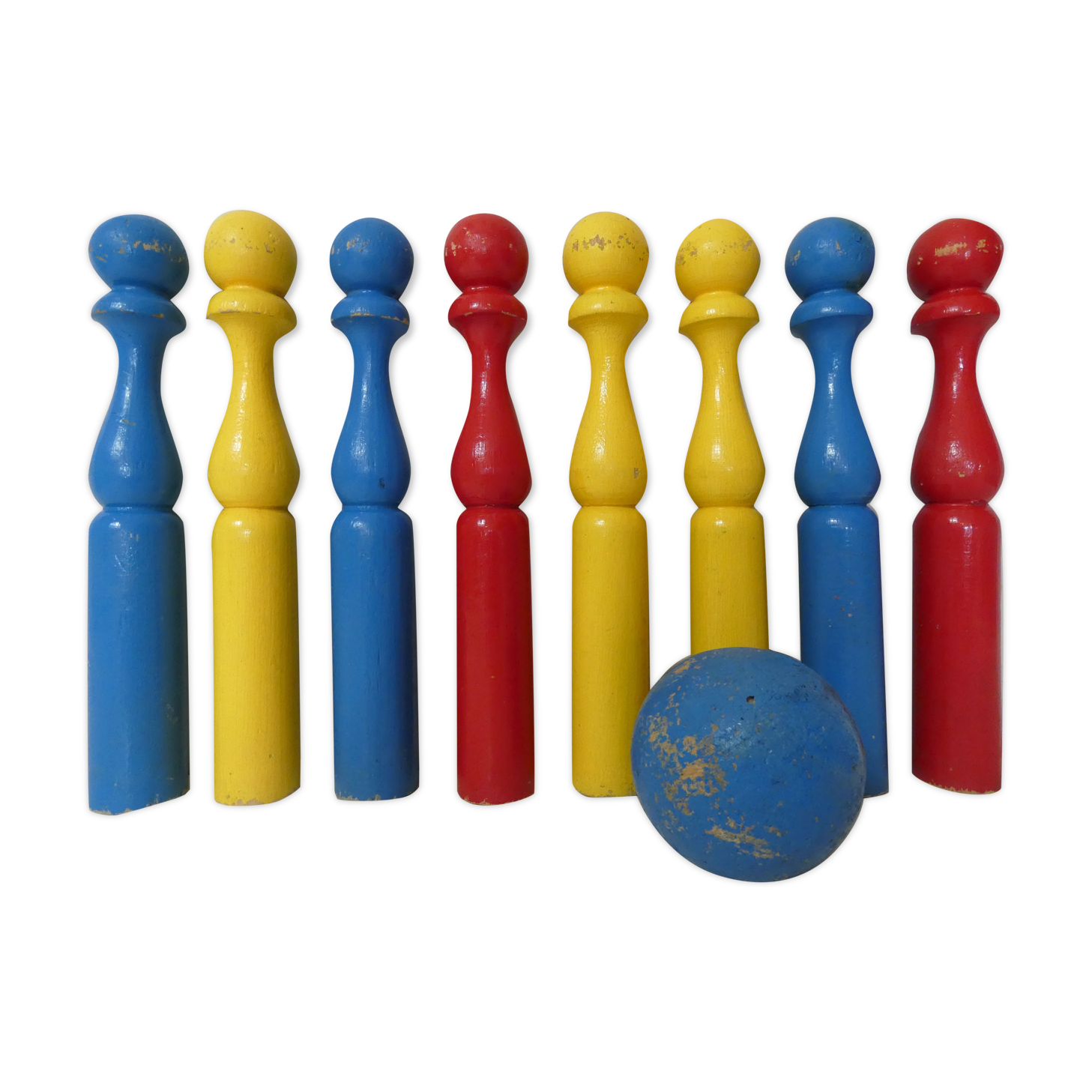 old painted wooden bowling game