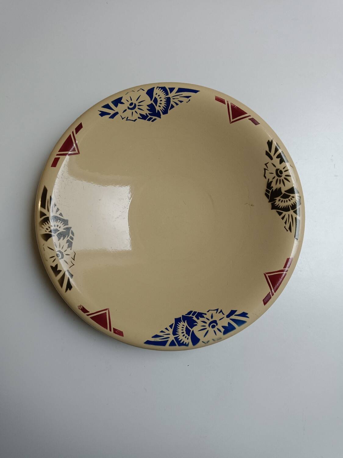 Compotier bas Badonviller art déco beige à fleurs