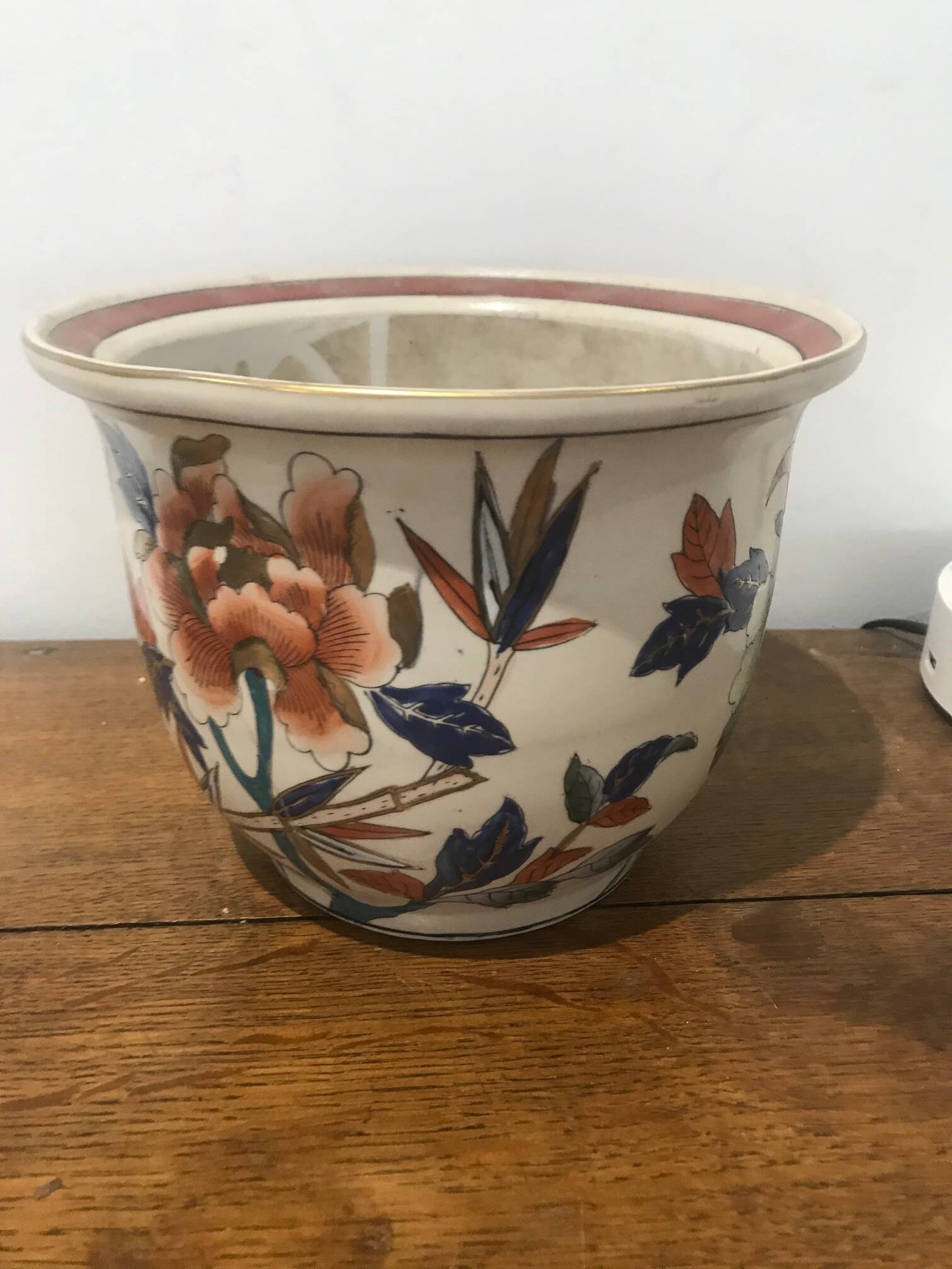 Vase/Cachepot in thick hand-painted ceramic (floral patterns)
