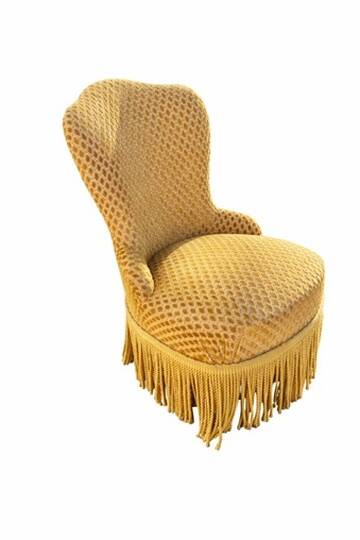 Vintage mustard velvet crab chair with fringes – 1970s