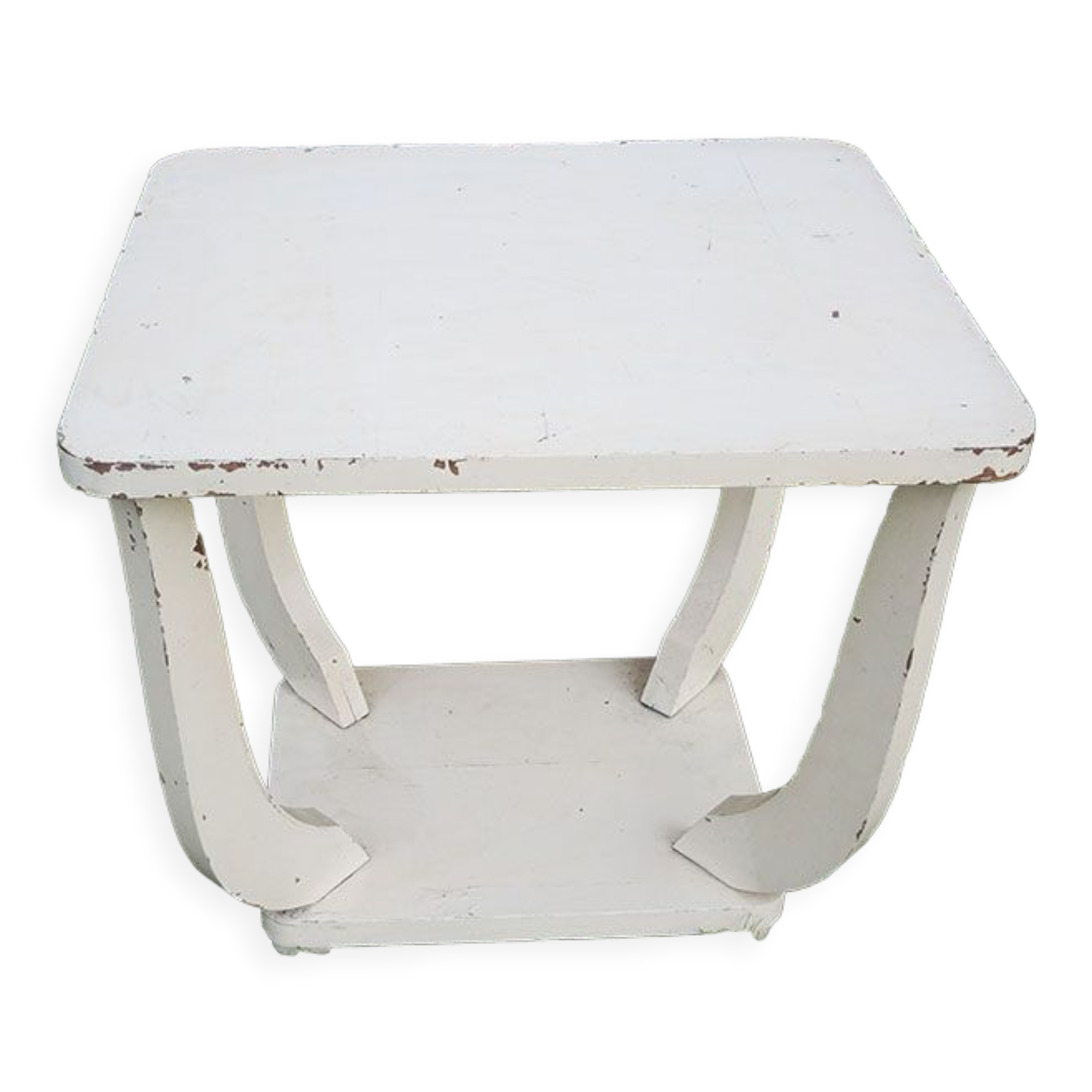 Old white wooden peestal table in art deco style