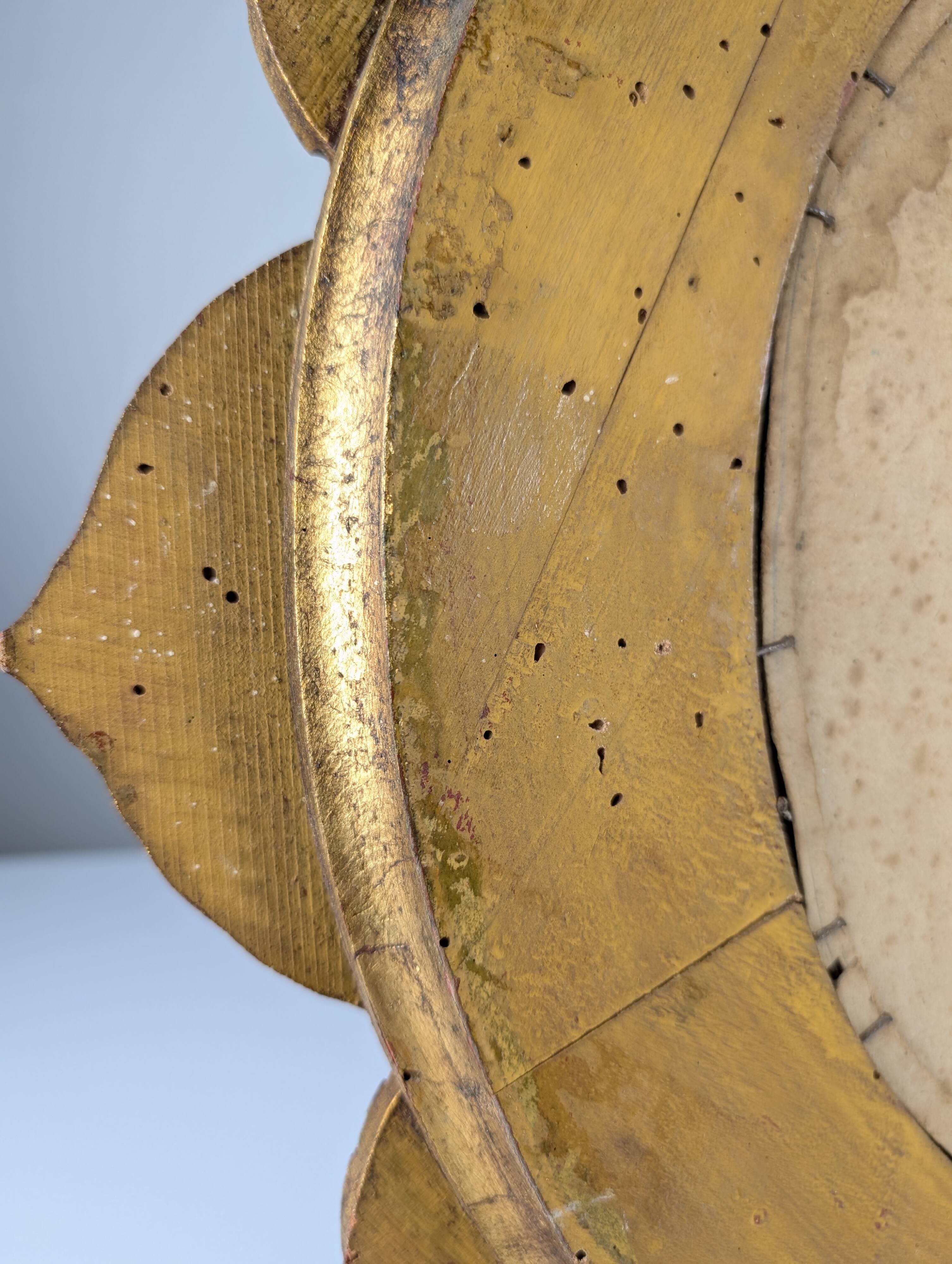 Hollywood Regency Giltwood Carved Flower Sunburst Mirror 1950s