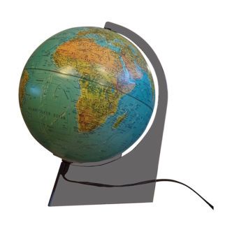 Luminous terrestrial globe with smoked plexiglass base
