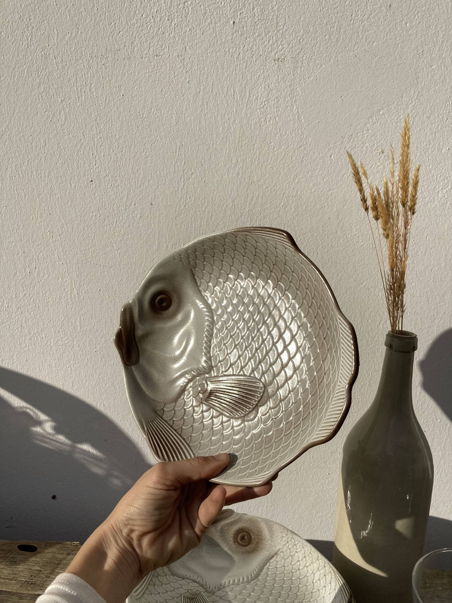 6 flat plates fish in beige ceramic Salins les bains