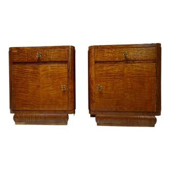 Refurbished oak bedside tables, art deco, Poland in the 1930s.