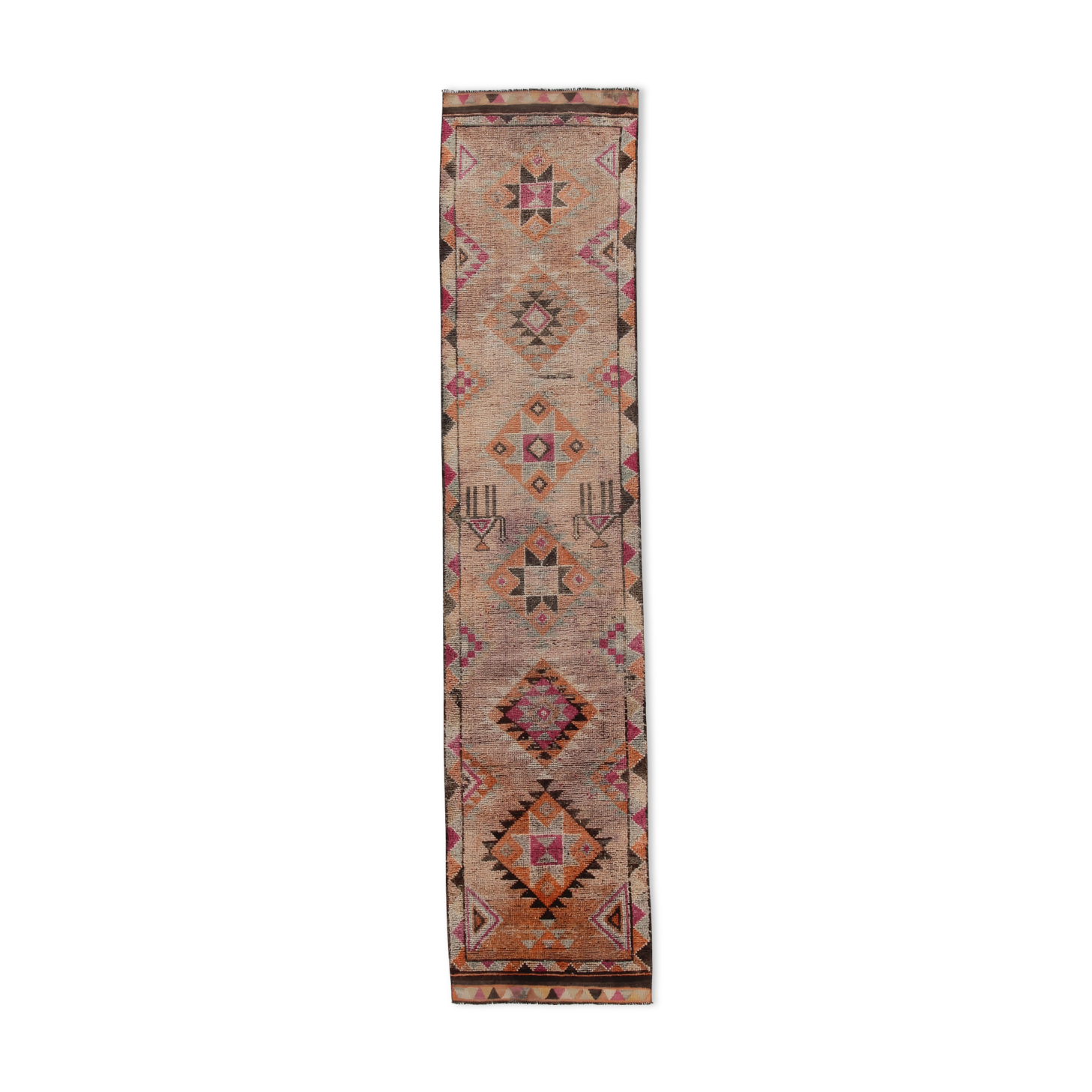 Red and orange vintage runner rug, 370x82cm