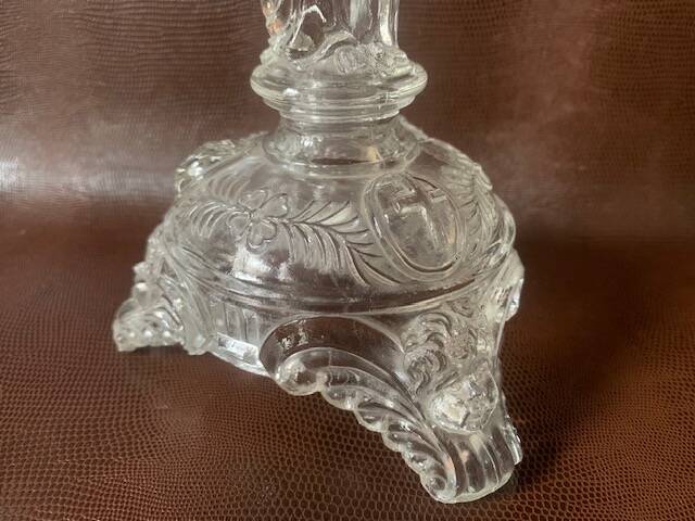 Large religious candlestick in old crystal, Virgin Mary, 1910