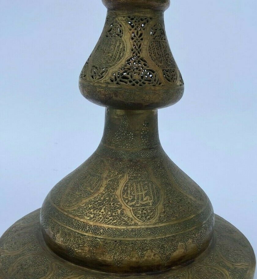 Oriental brass lamppost severe late 19th beautiful patina