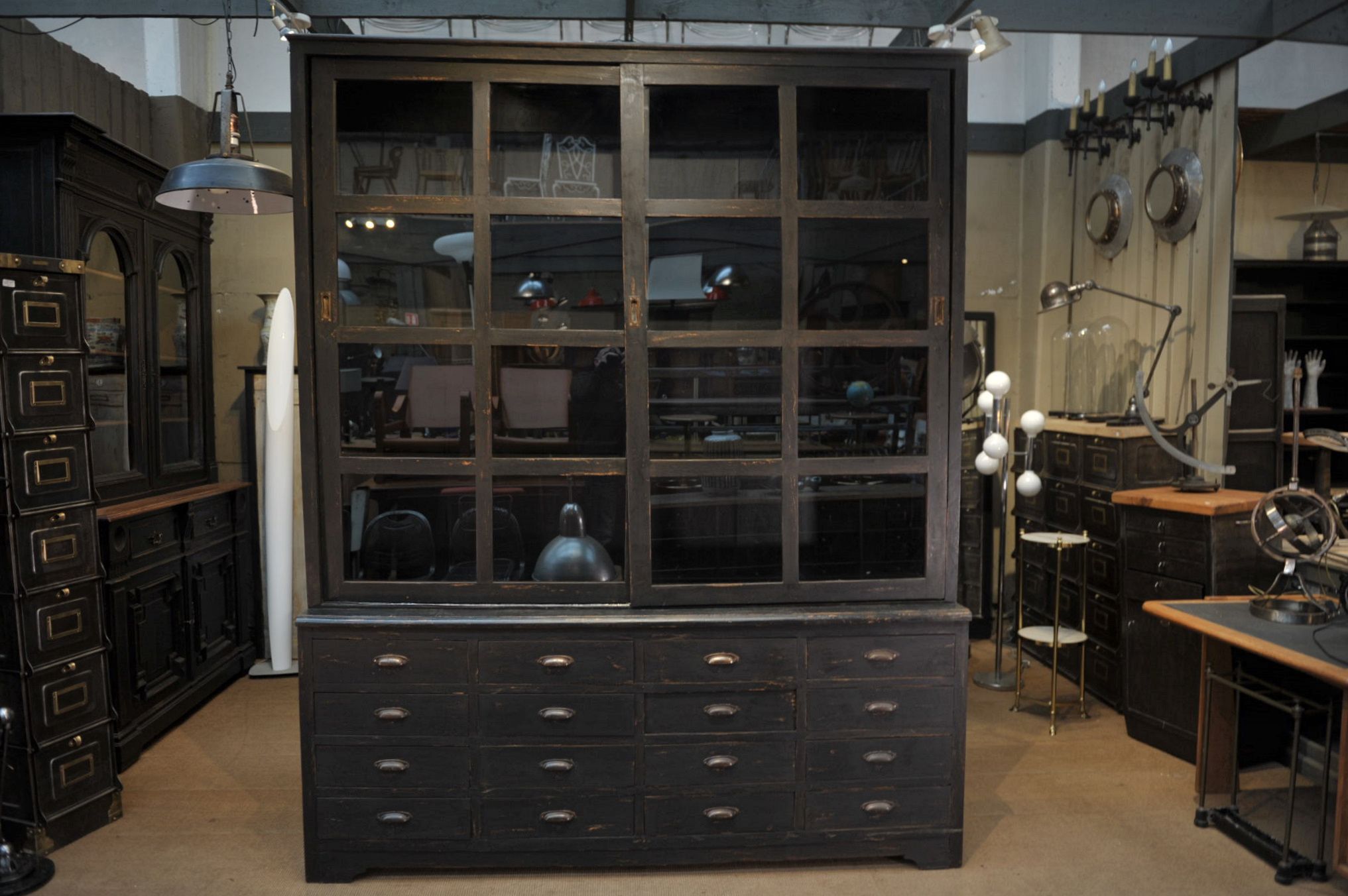 Teak library 1960 sliding doors and drawers