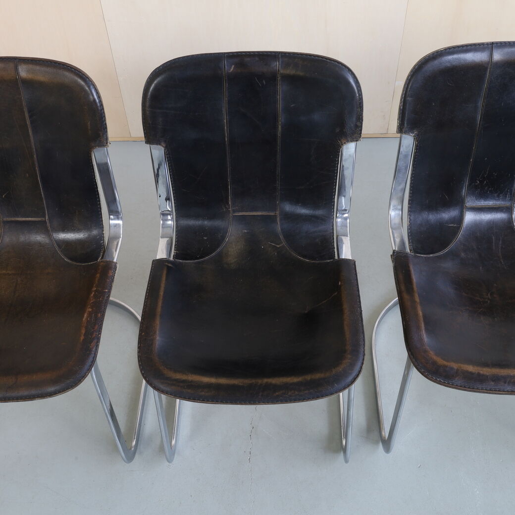 Chaise de salle à manger en cuir de Cidue, années 1970