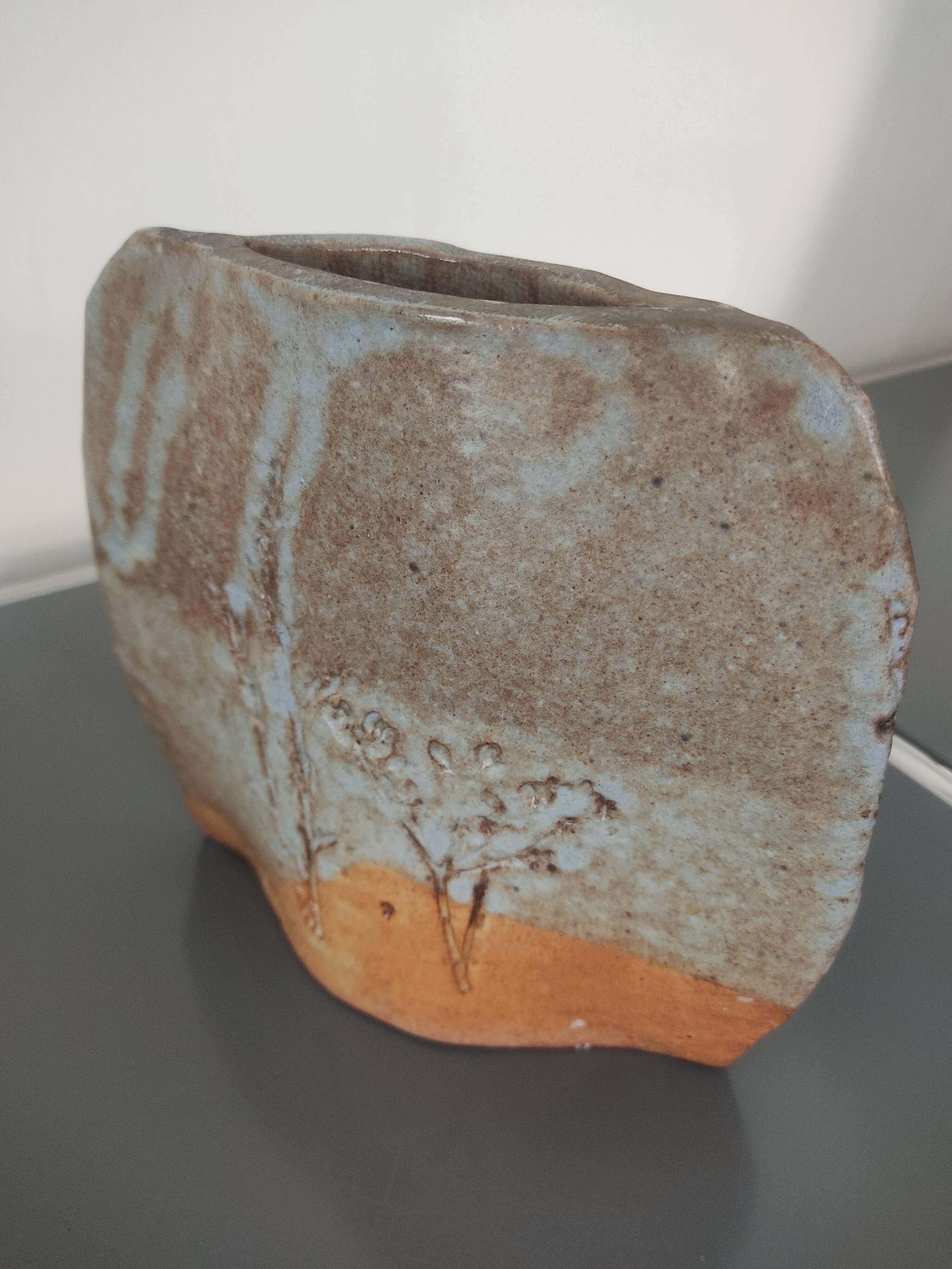 Glazed stoneware vase signed Annette Roux