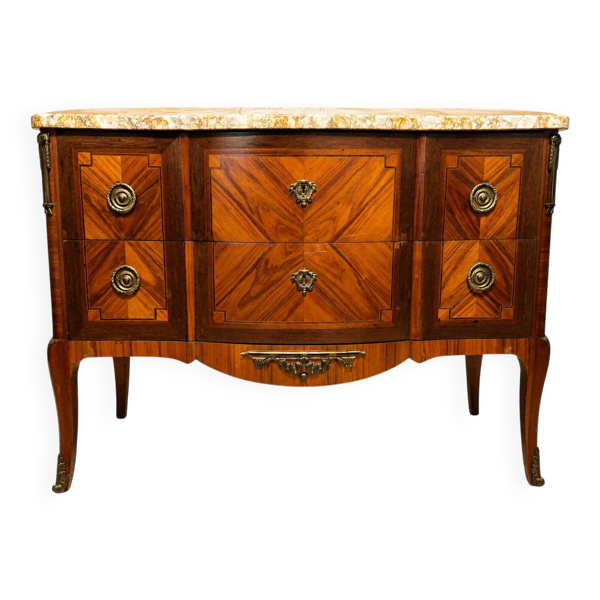 Commode transition Louis XV – Louis XVI en marqueterie, XVIIIe siècle (om)