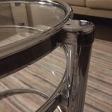 Round coffee table in glass and chrome 2 removable trays