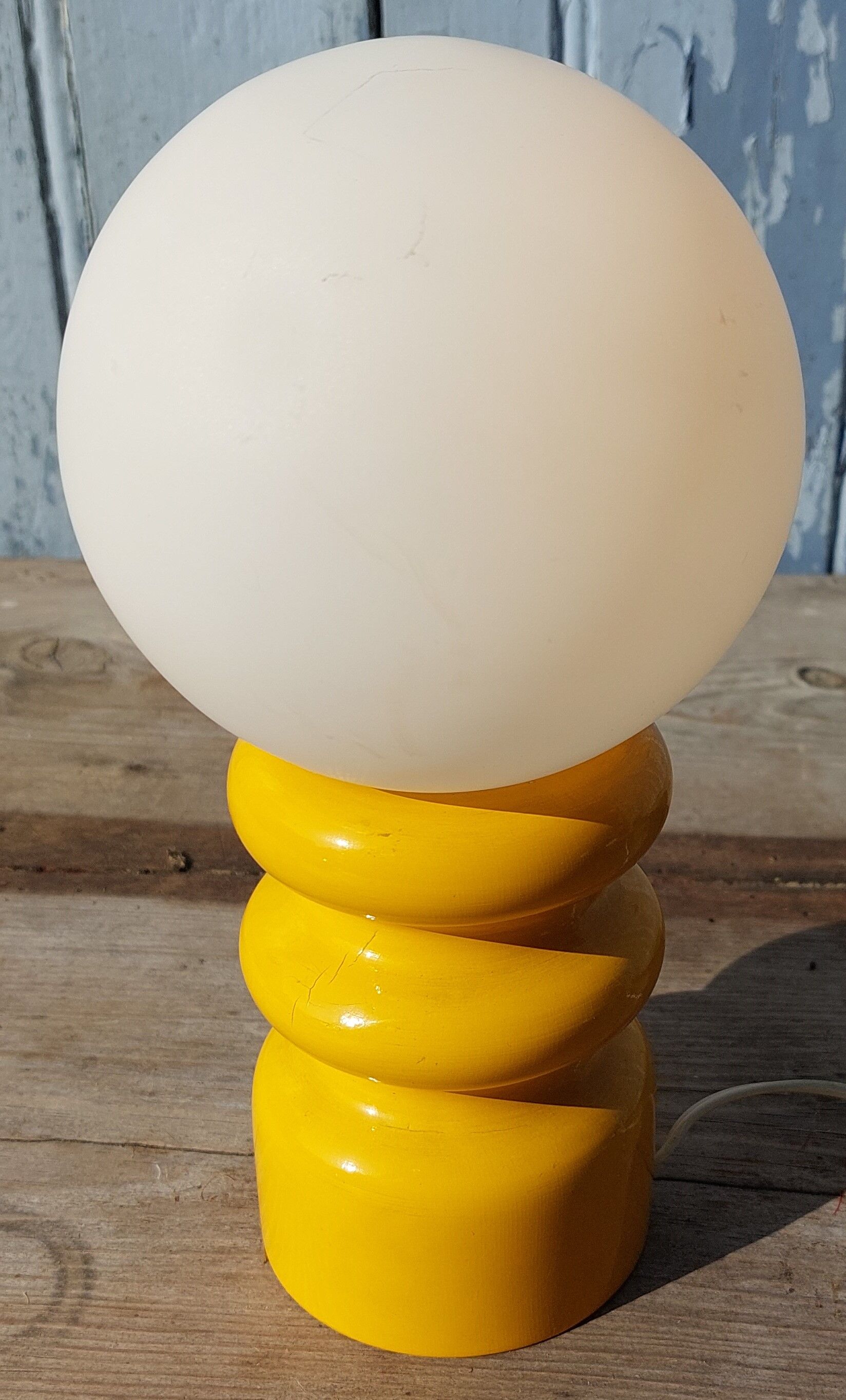 Yellow wooden lamp 70s