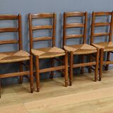 Set of 4 rush-seated chairs in cherry wood – late 19th century