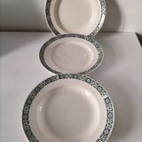 Trio of plates (2 soup plates, 1 dinner plate) Longchamp René, duck egg blue decoration