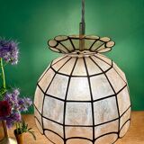 Vintage pendant light in mother-of-pearl and brass