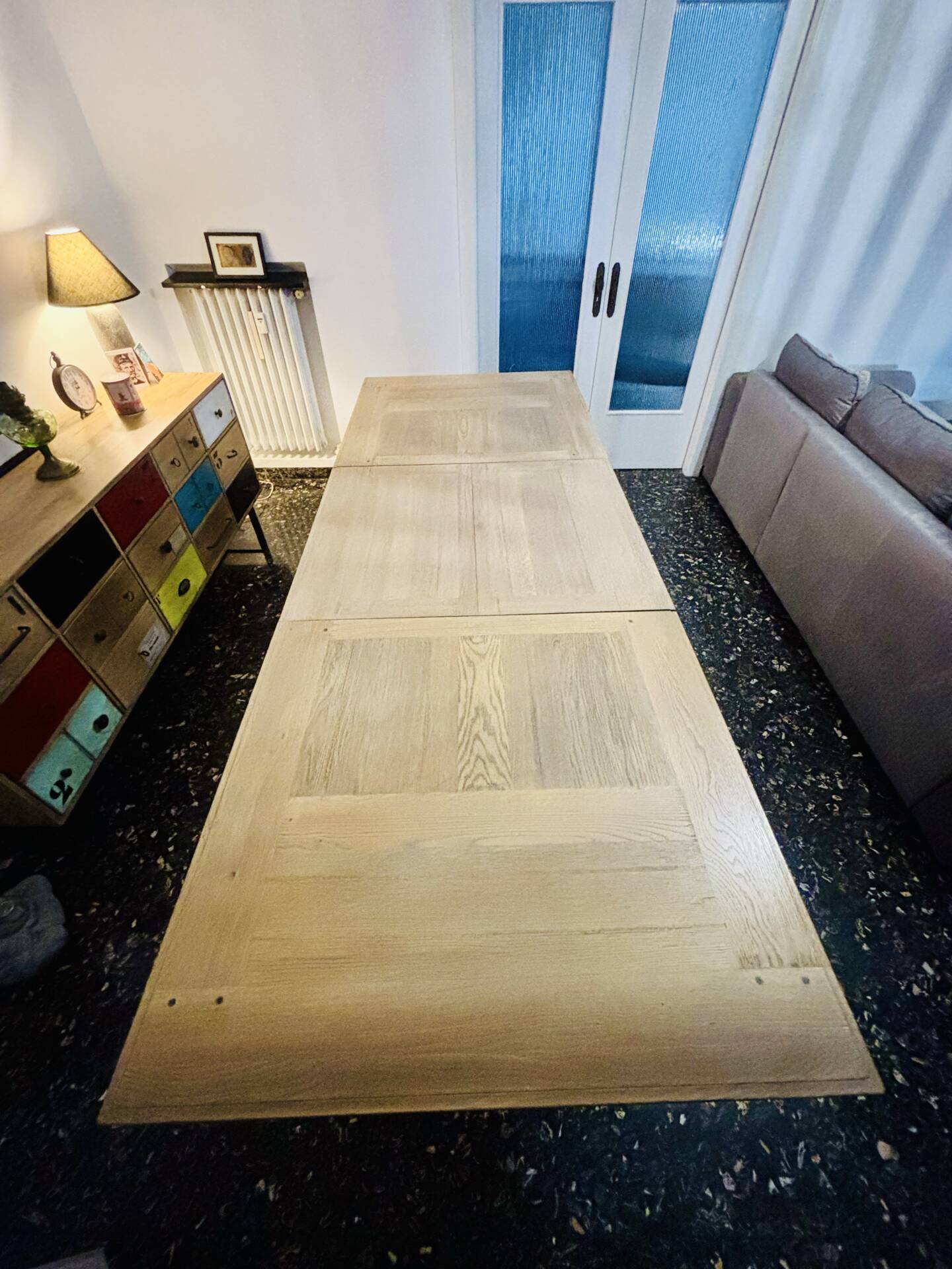 Solid oak dining table with extension 180/260 x 100 cm – X metal leg