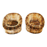 Pair of rounded armchairs in floral velvet