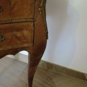 Paire de 2 chevets-louis xv-marqueterie-2 tiroirs-marbre rose