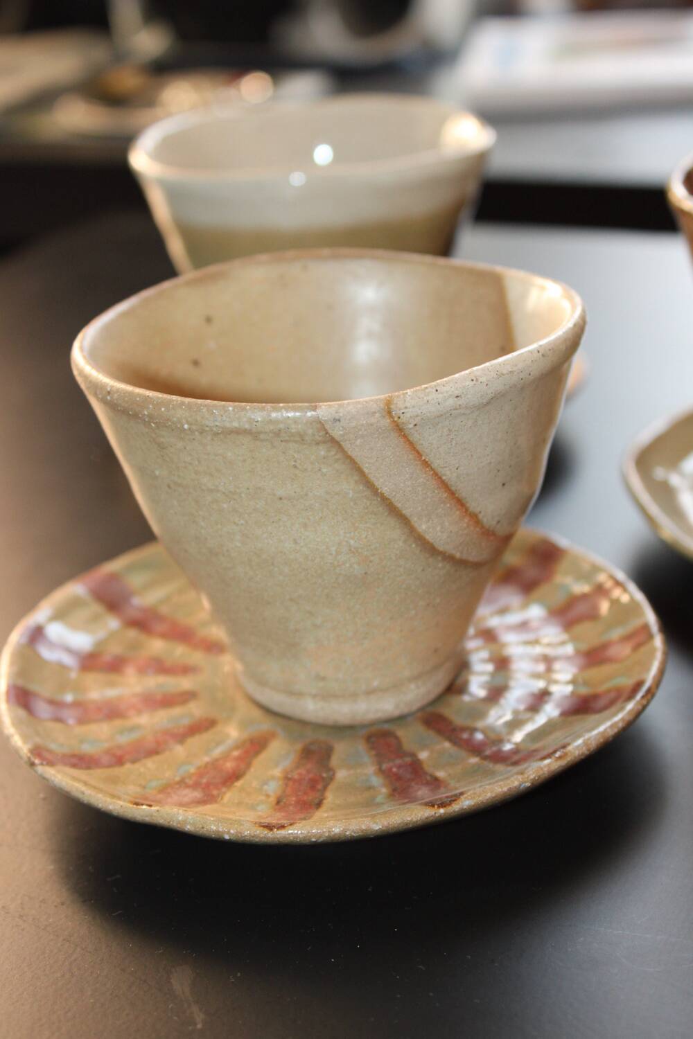 Set of 3 ceramic cups and their saucers – handmade