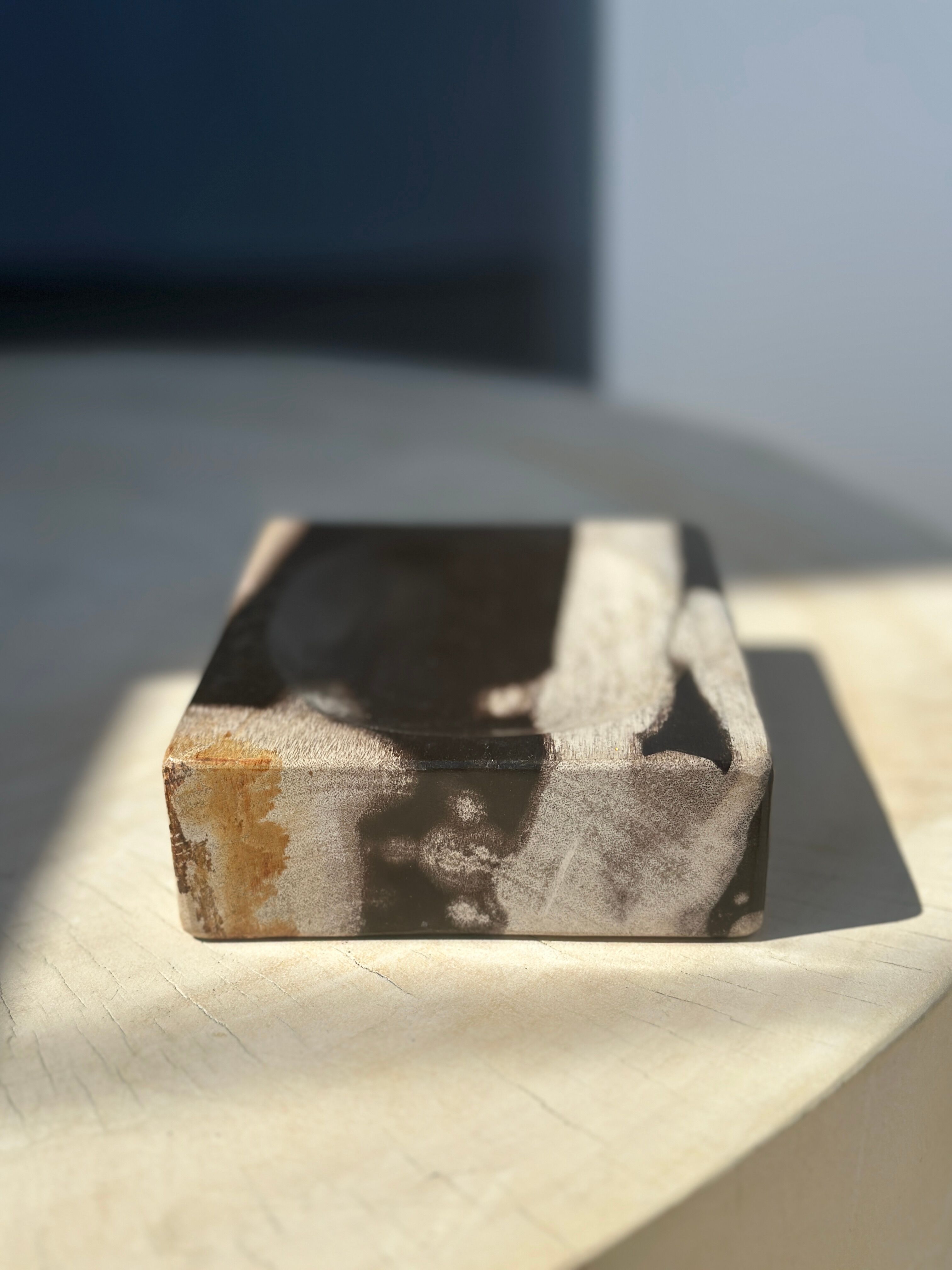 Symmetrical multicolored petrified wood soap dish