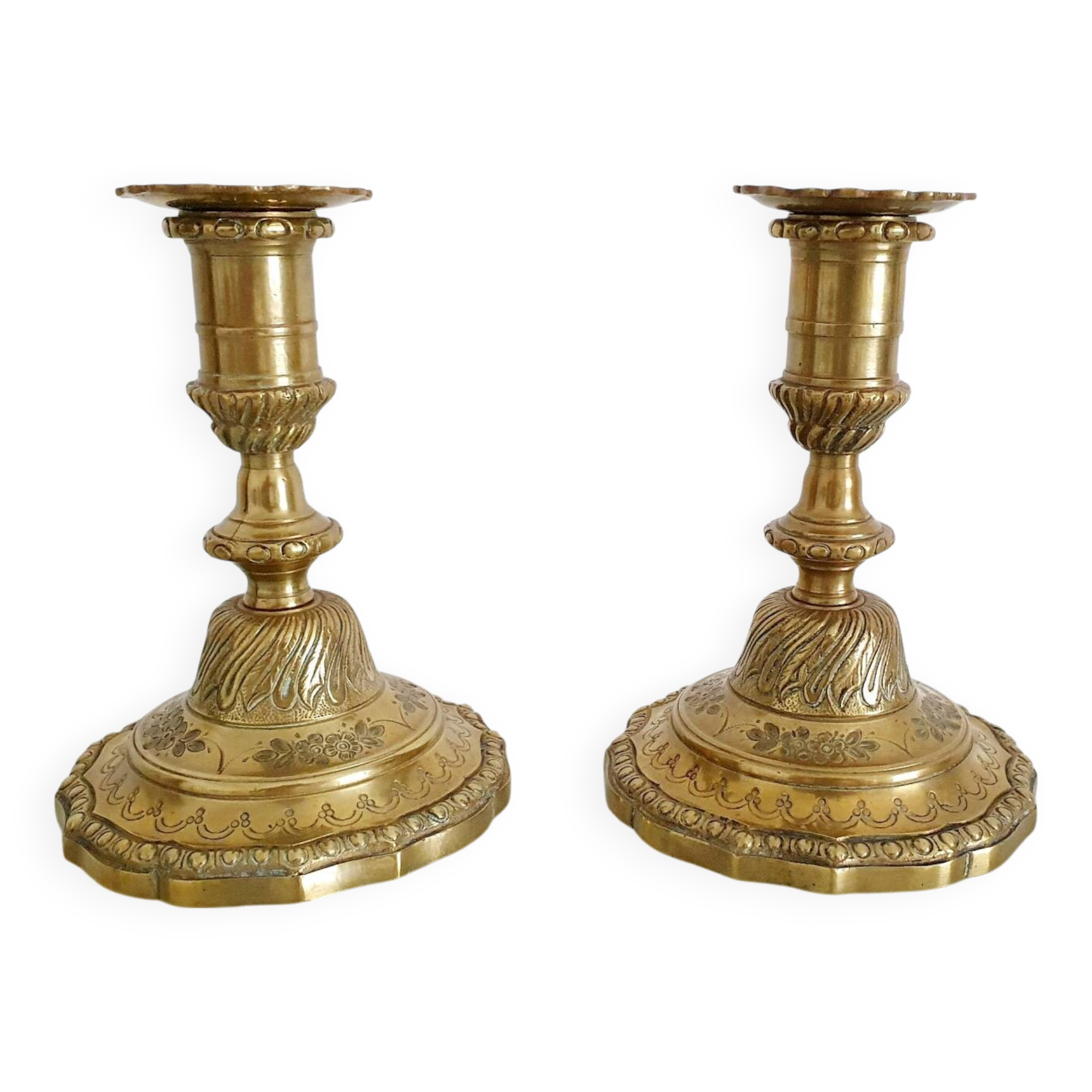 Pair of 19th century gilt bronze candlesticks - Château de Compiègne