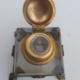 Bronze and crystal inkwell nineteenth Louis XVI and Marie-Antoinette medallion