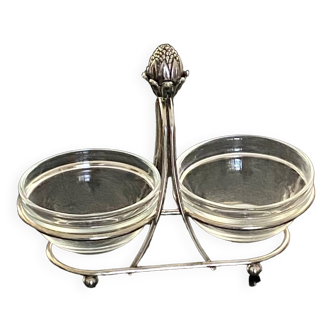 1 old aperitif server in metal and glass