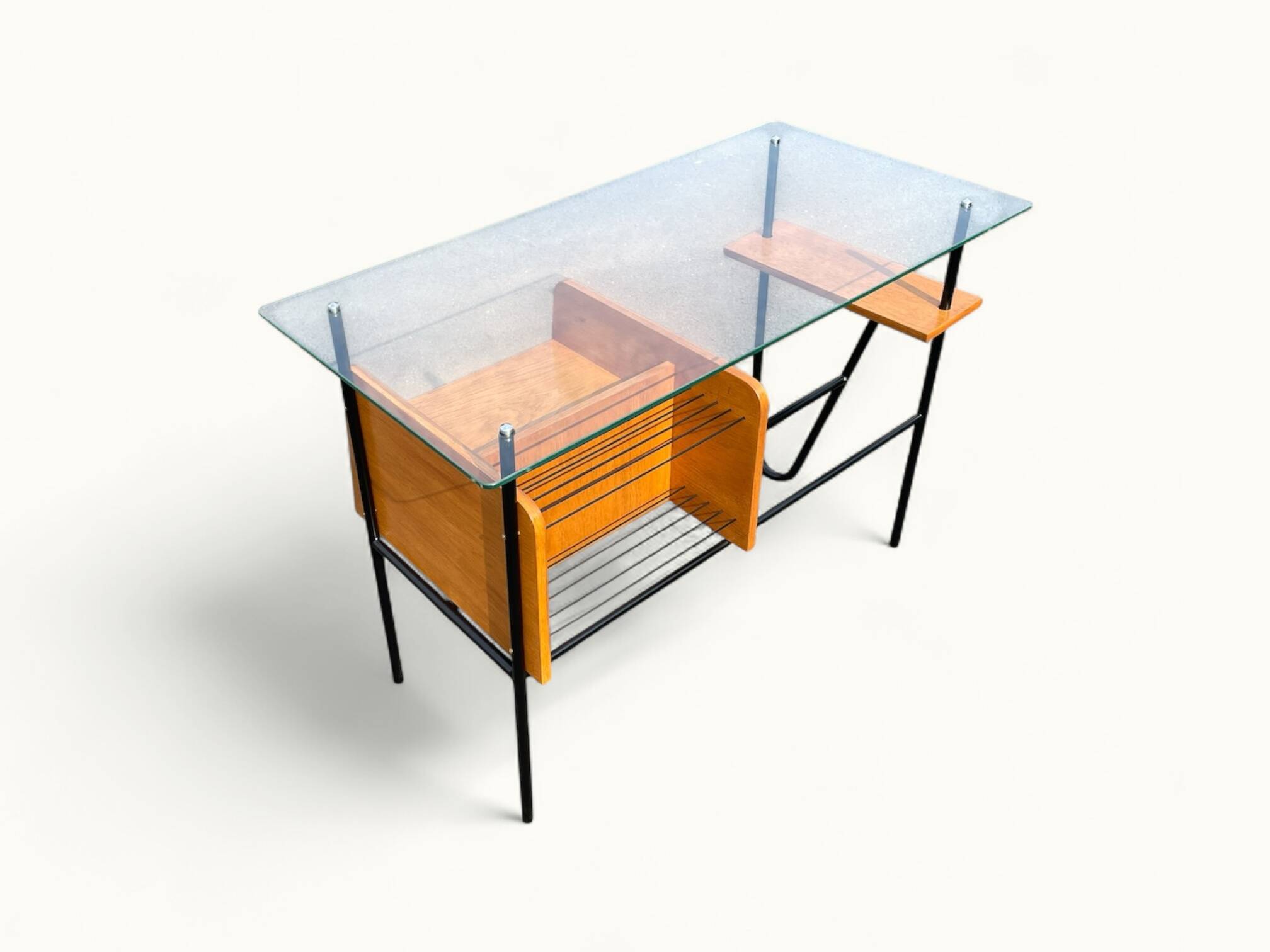 Modernist office – Azzano Frères – designed by Jacques Hitier – Oak, glass and felt