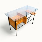 Bureau moderniste – Azzano Frères – dlg Jacques Hitier – Chêne, verre et fe
