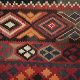 Deep Red Afghan Kilim Rug, Large Geometric Wool Handmade Carpet 200x337 cm